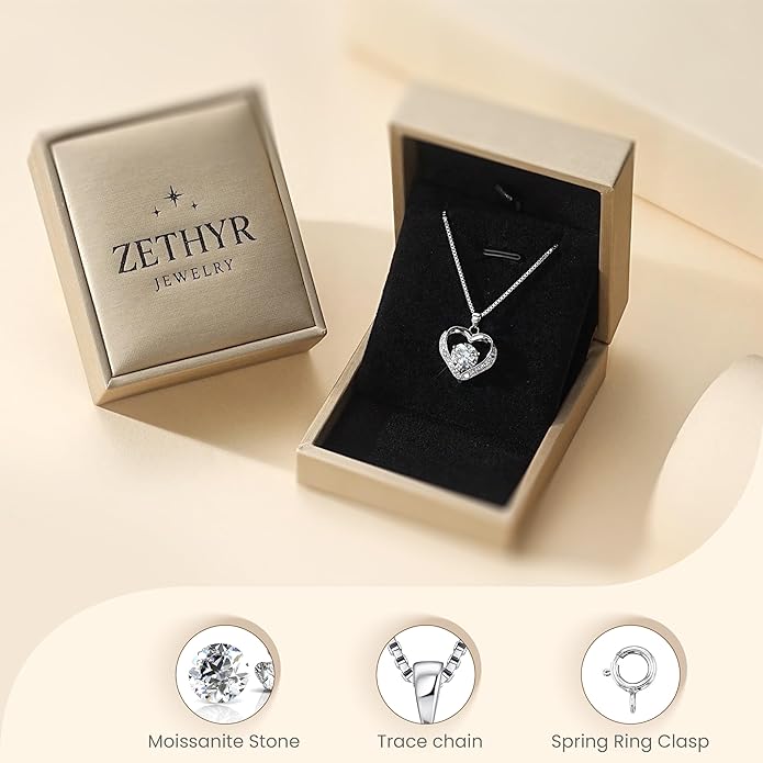 Moissanite Pendant Necklace, 2.3–3 Carat, Perfect Christmas, Holiday, Anniversary, Birthday Gift, Sparkling Jewelry Gift for Women, Hypoallergenic, Skin-friendly, 925 Sterling Silver