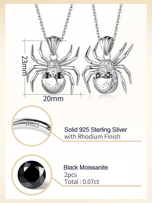 CYW Moissanite Skull Cross/Spider/Raven Necklace for Men Women, Intriguing Design, Really Authentic Solid 925 Sterling Silver with Rhodium Finish, 16"/18"/20" Adjustable, Halloween Jewelry