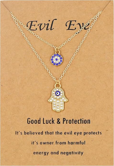 Baydurcan Dainty Evil Eye Necklace and Hamsa Necklace Turkish Blue Eye Hand Pendant Necklace 3pcs Lucky Jewelry Gift for Women
