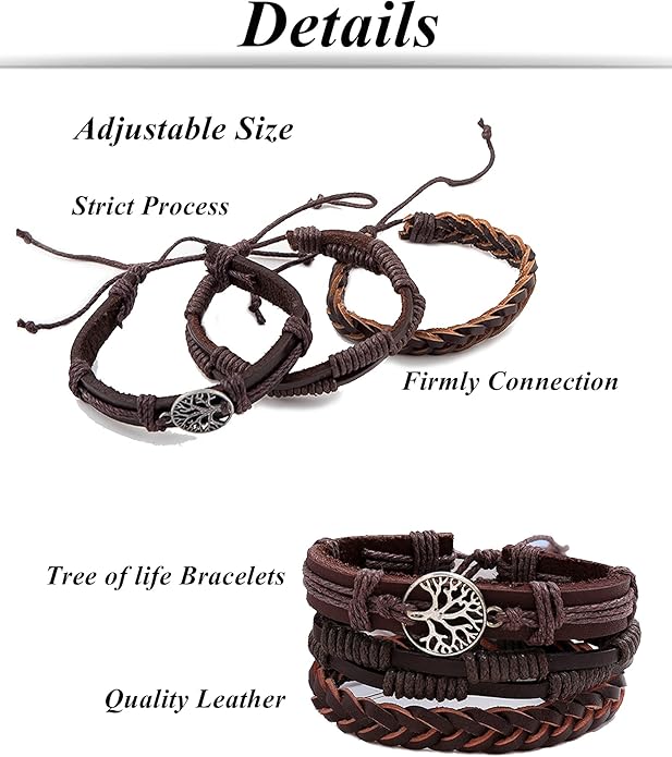 Tornito 15Pcs Braided Leather Bracelet Boho Cuff Wrap String Wood Bead Woven Ethnic Stretch Wristbands Bracelets Set for Men Women Size Adjustable