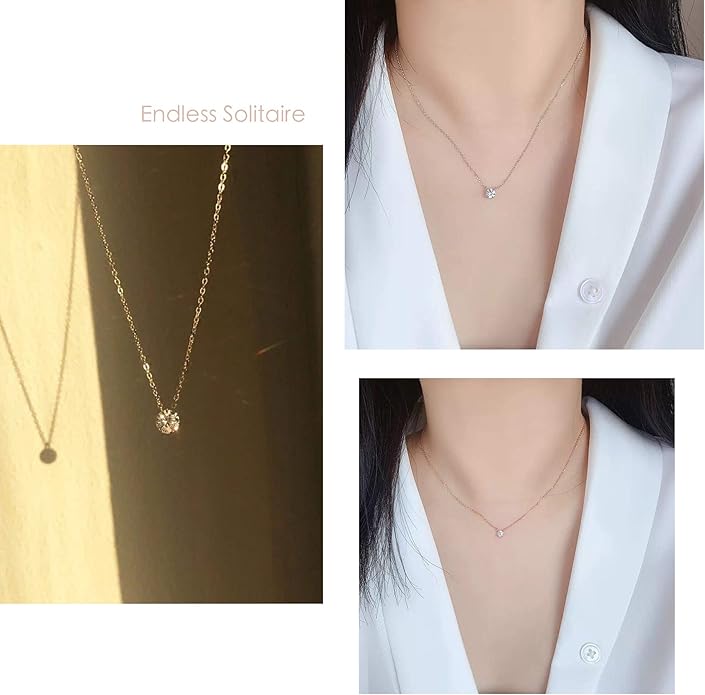 S.Leaf 18Karat Gold Plated Cubic Zirconia Necklace for Women S925 Sterling Silver 0.5/1/2cttw Dainty Crystal Cubic Zirconia Pendant Necklaces Best Friend Birthday Gifts for Women Trendy Sister Mom Wife Womens Her Friend Party