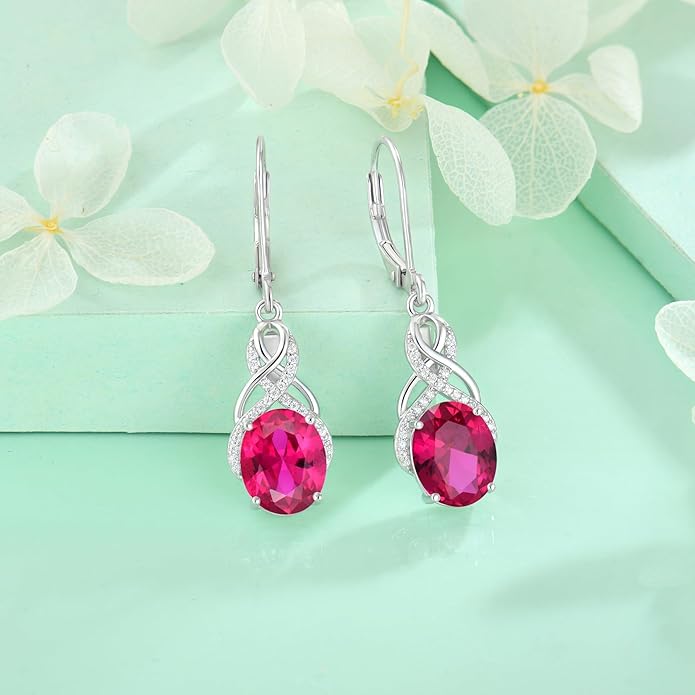 Starchenie 925 Sterling Silver Earrings for Women Infinity Dangle Earrings Amethyst Oval Cut Birthstone Jewelry Gift