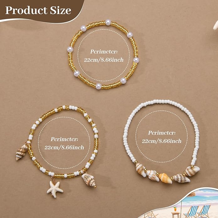 Bead Ankle Bracelets for Women Waterproof Adjustable Boho Shell Anklet Summer Beach Seashell Conch Foot Jewelry Accessories