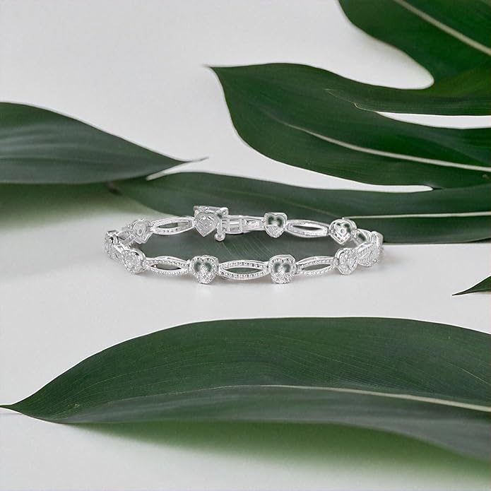 NATALIA DRAKE 1/10 Cttw Heart Link Diamond Tennis Bracelet for Women in 925 Sterling Silver Color I-J/Clarity I2-I3