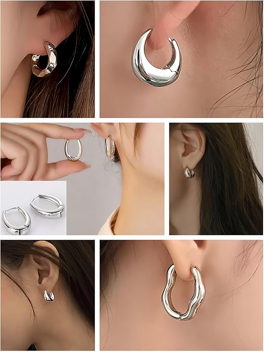 6 Pairs Gold Hoop Earrings Set for Women, 14K Gold Plated Huggie Chunky Earring Variety Pack, Hypoallergenic Thick Jewelry Gift