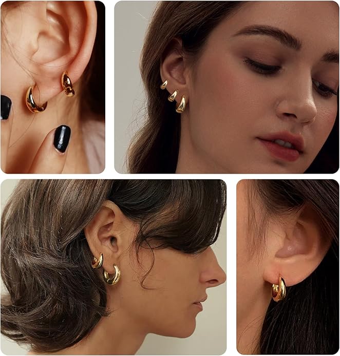 14K Gold Plated Hoop Earrings for Women Triple Huggie Illusion Stud Earring | Double Huggie Hoop Earrings for One Hole | Claw Ear Cuff Earring Jewelry Gift for Women
