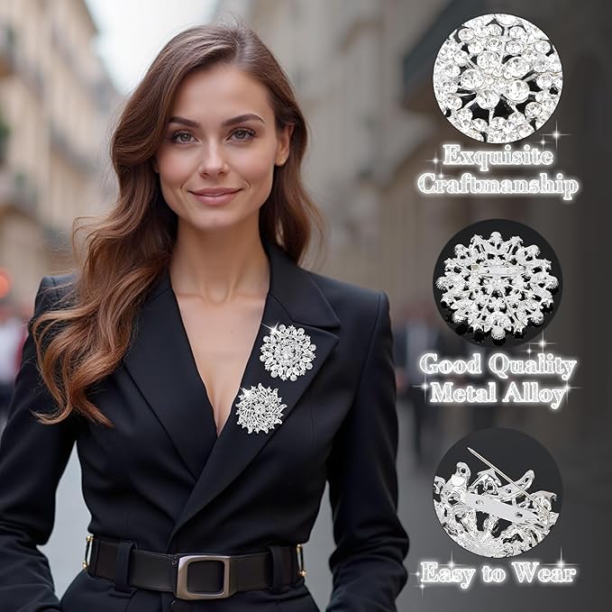 kilofly 4pc Rhinestone Wedding Crystal Floral Fashion Brooch Pin + Gift Bag