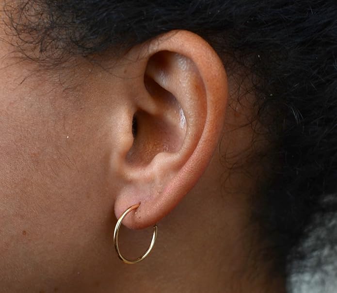 14k Gold Endless Hoop Earrings, 1.25mm Thick Tube