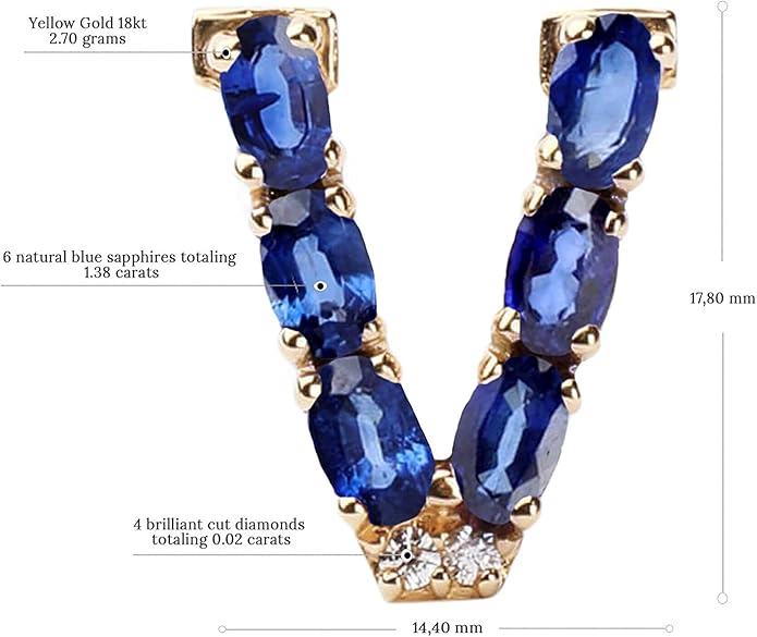 Albert Hern Blue Sapphire Initial Necklace With Diamonds & 18K Gold Chain | Irresistible Letter Pendants Jewelry | Perfect Valentine’s Day, Anniversary & Birthday Gift