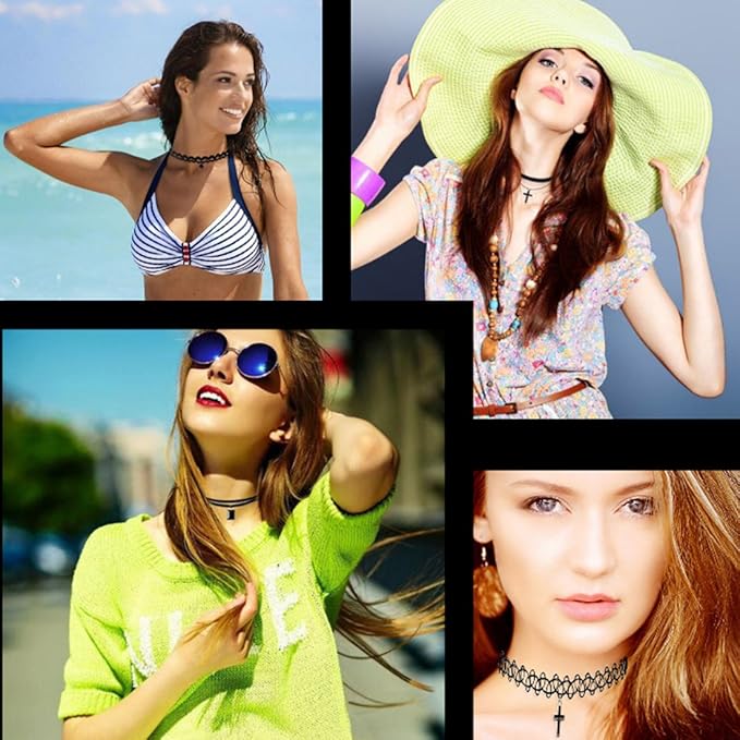 YOKER 22 Pcs Necklaces Black Velvet Choker Set for Womens Velvet Choker Set Classic Gothic Tattoo Lace Chokers Adjustable for Party Cosplay Christmas Birthday