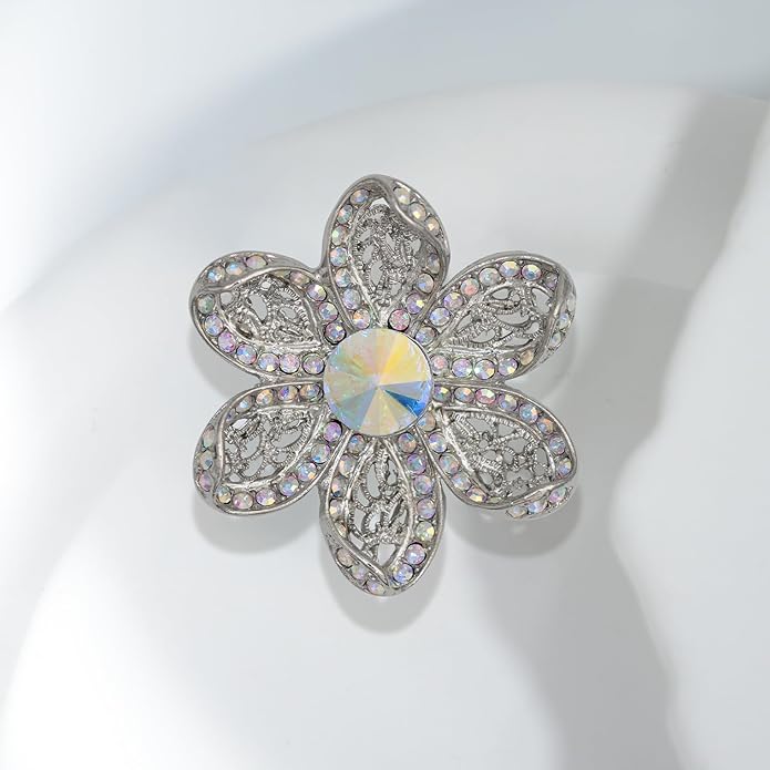 Jerler Sliver Crystal Brooch Pin Rhinestone Lapel Pin Jewelry for Women, Banquet Scarf Pearl Pins for Wedding Bridal Party