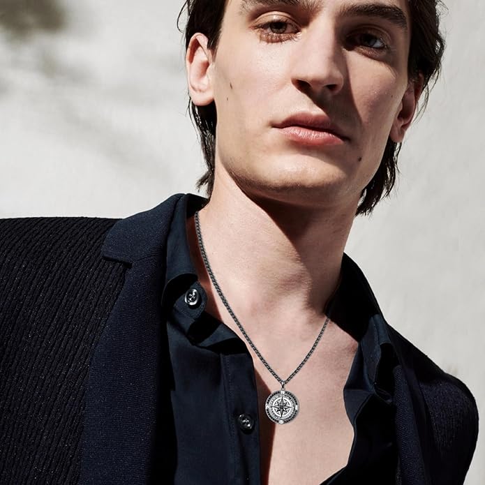 Go in the Direction of Your Dream Compass Necklace for Men 925 Sterling Silver Nautical Jewelry Inspiration Friendship Graduation Retirement Farewell Goodbye Gifts for Him (Adjustable Chain 22"+2")