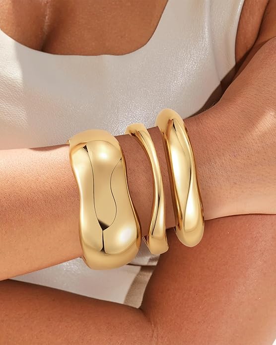 HMGADN Chunky Gold Bangle Bracelets for Women, Gold Twist Cuff Bracelet Trendy Stackable Bangles Set Fashion Jewelry Gifts