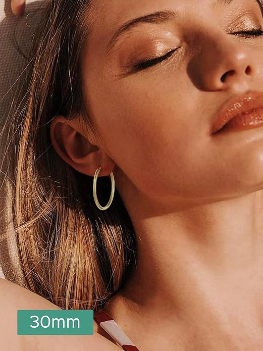 ChicSilver Hypoallergenic 925 Sterling Silver Hoop Earrings for Women, Lightweight Large Gold Plated Hoop Earrings, Endless Hoops Huggie Earrings 15/20/30/50/70MM