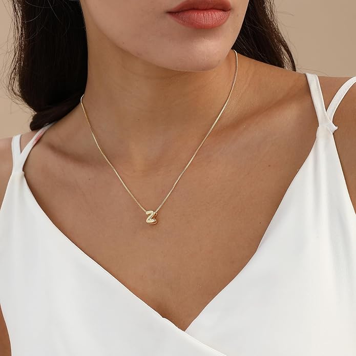 Bubble Gold Letter Necklace for Women, 14k Gold Plated Balloon Initial Necklace, Dainty Gold Necklace for Women, Personalized Bubble Pendant Name Necklace, Fashion Accessories Trendy Jewelry