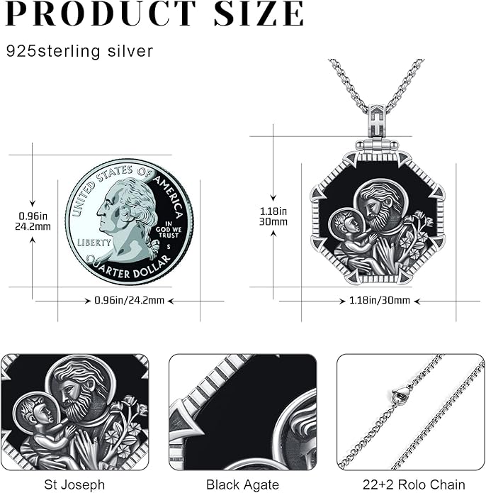 Taioiat Saint Necklace 925 Sterling Silver St Necklace Amulet Pendant Jewelry Religious Gift for Men Women