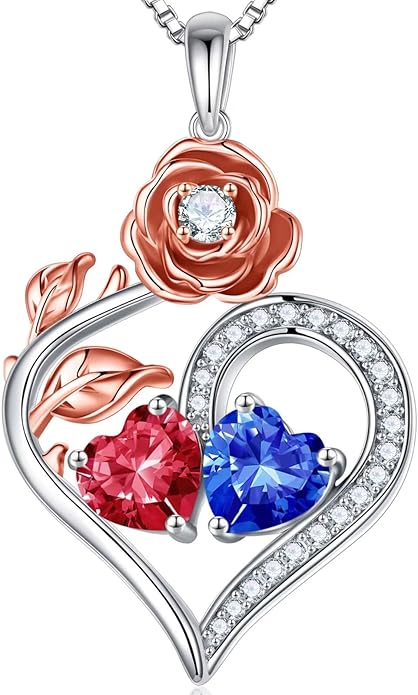 Iefil Christmas Gifts for Women Wife - 925 Sterling Silver Double Birthstone Necklace, Anniversary Birthday Gifts for Women, Jewelry Gifts for Wife Her