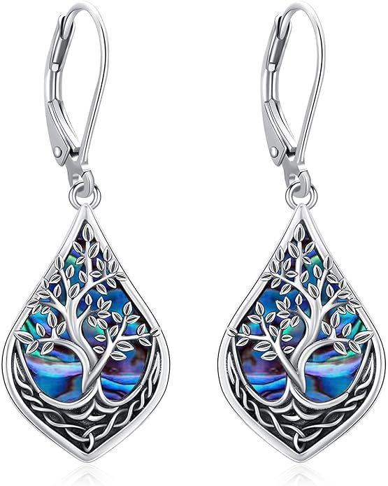Eusense Sterling Silver Dangle Earrings for Women Tree of Life Animals Moonstone Turquoise Leverback Earrings Jewelry Gifts