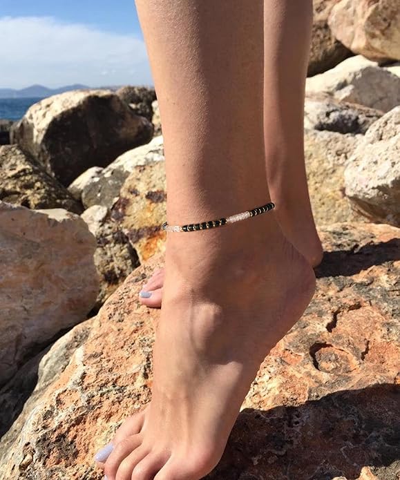 XIJIN Natural Stone Beaded Anklets for Women Handmade Beach Boho Turquoise Beads Ankle Bracelet Jewelry Gift for Her