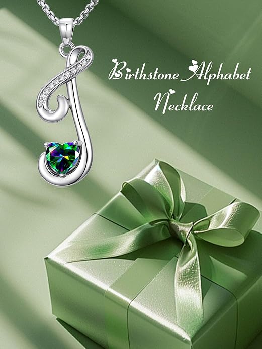 Christmas Gifts for Women Alphabet A to Z Initial Birthstone Pendant Necklaces for Women - 18k White Gold Plated Personalized Name Jewelry Valentine Mothers Day Birthday Gifts for Women Her Girlfriend