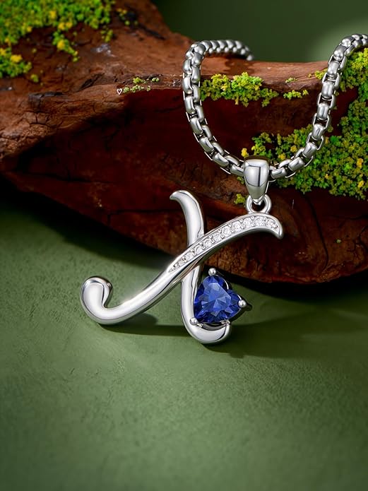 Christmas Gifts for Women Alphabet A to Z Initial Birthstone Pendant Necklaces for Women - 18k White Gold Plated Personalized Name Jewelry Valentine Mothers Day Birthday Gifts for Women Her Girlfriend