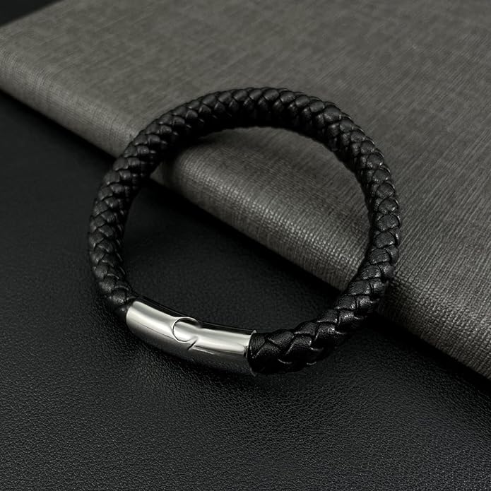 Italian Handmade Genuine Leather Bracelets for Men Stainless Steel Clip, Men's Casual Genuine Multi-layer Cuff Bracelet, Bracelet Gift for Real Men