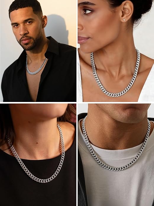 U7 Cuban Link Chain Necklace for Men, Stainless Steel/Black/Gold Mens Necklaces, Chunky Curb Chain Necklace in 6/9/12mm Width 18-30 Inches, Thick Choker Jewelry with Box Packed