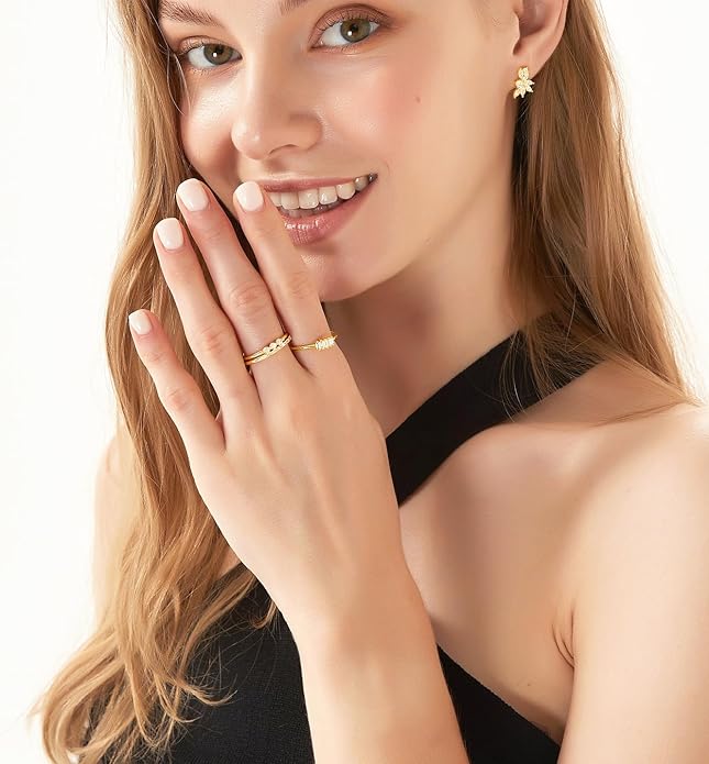 TIGRADE Half Eternity Ring for Women, Baguette Cubic Zirconia Anniversary Thin Stacking Ring, Minimalist CZ Statement Band, Size 3-11