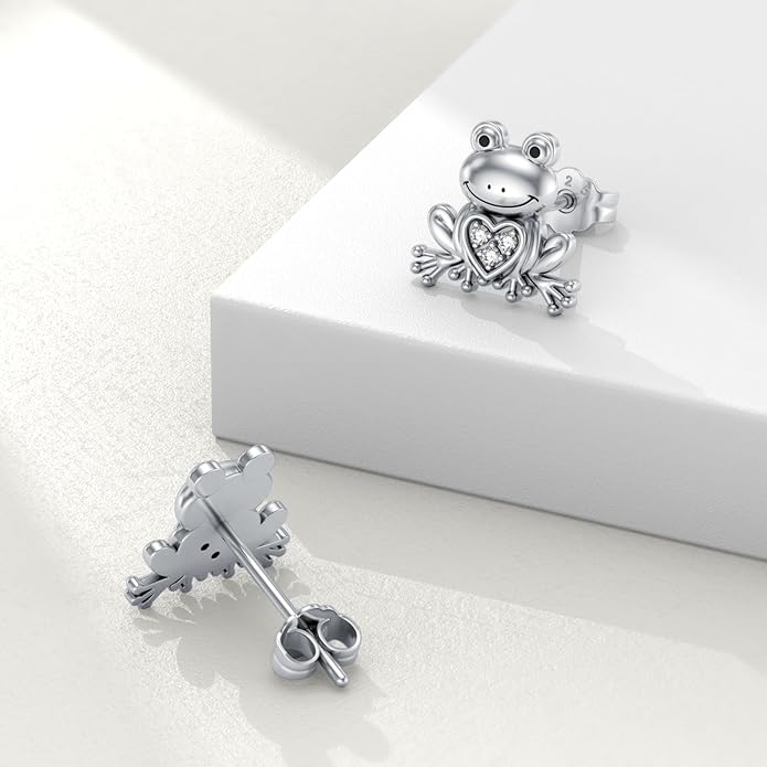 Diamond Frog Stud Earrings Sterling Silver Frog Stud Earrings for Women Wife Diamond Jewelry Gifts for Christmas Birthday