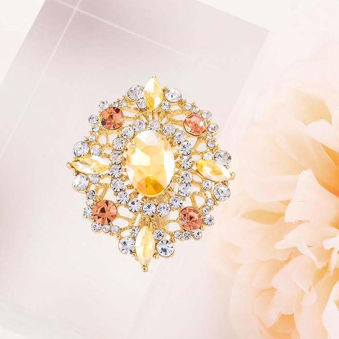 LAXPICOL Vintage Clear Austrian Crystal Brooch Pin for Women Elegant Wedding Bridal Brooches Broach Pin 1.69"*1.39"