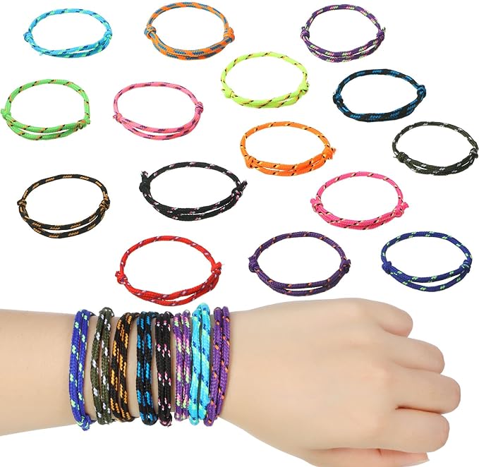 Hillban 300 Pcs Friendship Bracelets Bulk for Kids Neon Jelly Bracelets 80's Party Halloween Favors Gift Adjustable Paracord Rope Woven Goody Bag Stuffers Girls Boy Favors, 15 Colors(Classic)
