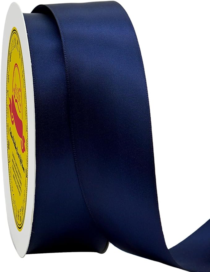 LEEQE Double Face Satin Ribbon 1-1/2 inch X 50 Yards Polyester Navy Blue Ribbon for Gift Wrapping Very Suitable for Weddings Party Hair Bow Invitation Decorations and MoreDecorations and More