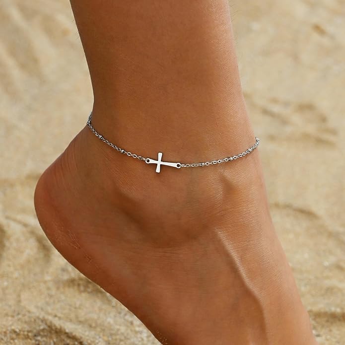 Dainty Ankle Bracelets for Women 18K Gold Plated Satellite Beaded Herringbone Chain Anklets Simple Lip Chain Anklet Minimalist Summer Beach Foot Jewelry Christmas