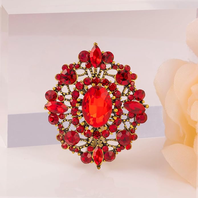 LAXPICOL Vintage Clear Austrian Crystal Brooch Pin for Women Elegant Wedding Bridal Brooches Broach Pin 1.69"*1.39"