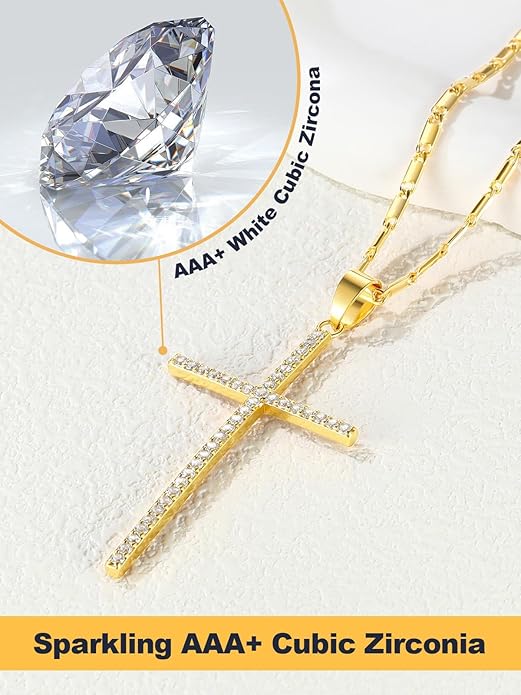 U7 Cross Necklace for Women,Silver/14K Gold Large or Small Cross Necklaces with CZ Diamond,Faith Birthday/Christmas Gift for Her Women Mother Daughter Grandmother