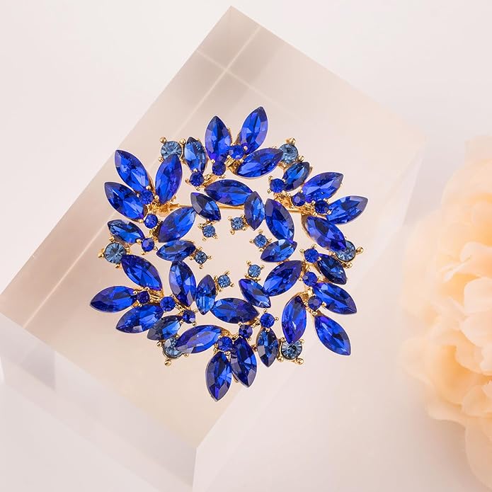 LAXPICOL Fashion Sparkly Austrian Crystal Flower Brooch Pin for Women Elegant Wedding Bridal Broach Pin 2"*2"