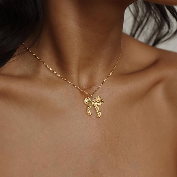 Dainty Gold Butterfly Bow Necklace for Women,18k Gold Plated Choker Necklaces for Women Waterproof & Daily & Simple, Gold Jewelry for Women