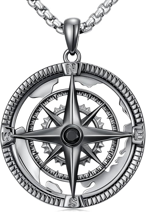 Go in the Direction of Your Dream Compass Necklace for Men 925 Sterling Silver Nautical Jewelry Inspiration Friendship Graduation Retirement Farewell Goodbye Gifts for Him (Adjustable Chain 22"+2")