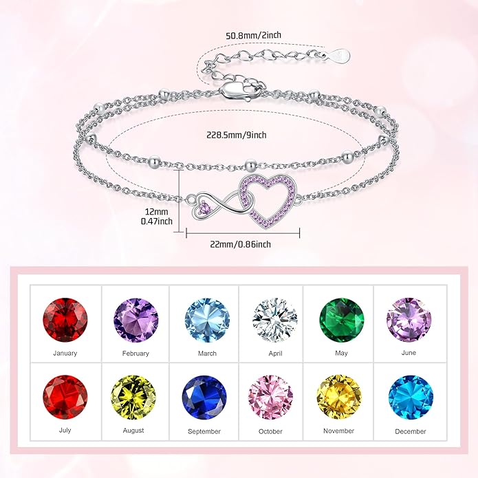 Anklet for Women 925 Sterling Silver Double Infinity Ankle Bracelet Waterproof Summer Jewelry Anniversary Birthday Gifts for Her