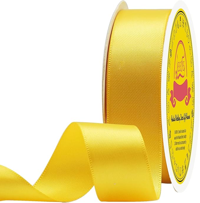 LEEQE Double Face Maize Yellow Satin Ribbon 7/8 inch X 25 Yards Polyester Maize Yellow Ribbon for Gift Wrapping Very Suitable for Weddings Party Invitation Decorations and More