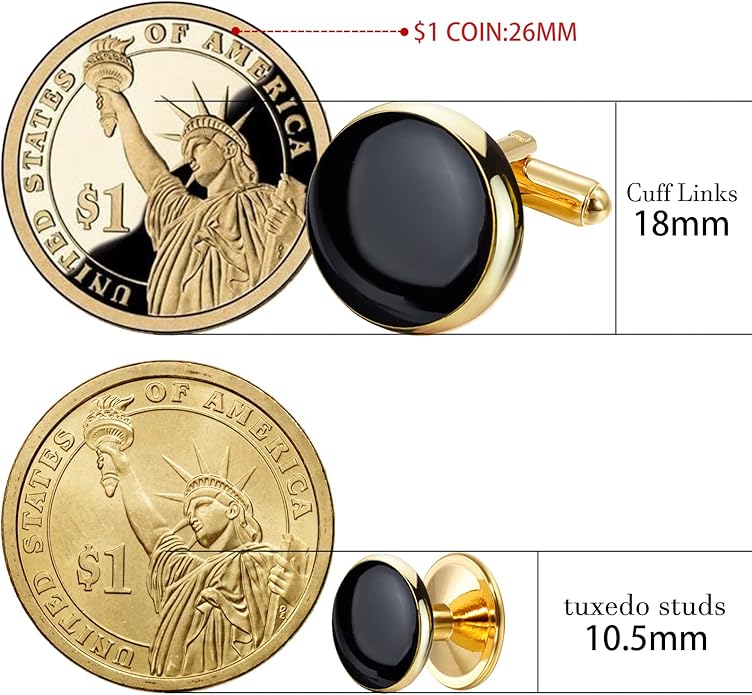HAWSON Men’s Cufflinks and Tuxedo Studs Set with Gift Box; Men’s Jewelry or Accessories Suitable for Black Suit White Shirts Vest and Red Bow tie on Wedding or Anniversary and Birthday