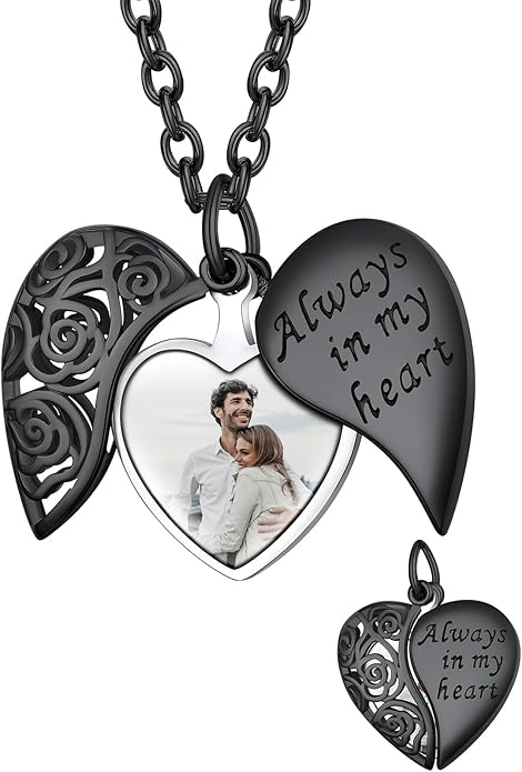 Supcare Locket Necklace That Holds Pictures-Engraved Photo Pendant Custom Jewellery Gifts for Men Women (with Jewellery Gift Box)
