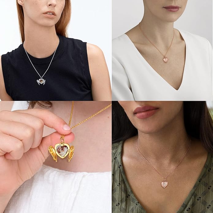 Supcare Locket Necklace That Holds Pictures-Engraved Photo Pendant Custom Jewellery Gifts for Men Women (with Jewellery Gift Box)