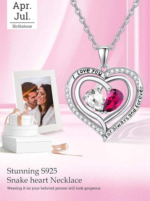 Zeuslia Double Birthstone Necklace Gifts for Wife - 925 Sterling Silver Sunflower/Rose/Crown Cross/Compass/Heart Pendant I Love You Necklace, Anniversary Birthday Gifts for Wife Girlfriend Mom Her