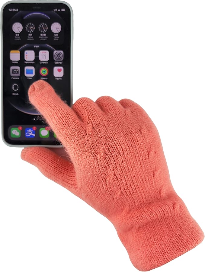 BRUCERIVER Women's Ultra Soft Knit Scarf & Glove Set Touchscreen Function Cable Design