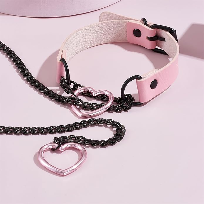 Leather Choker Slip Chain Necklace Stainless Steel Cuban Link Long Necklaces Gothic Punk Heart Chain Necklace Handmade Collars for Women