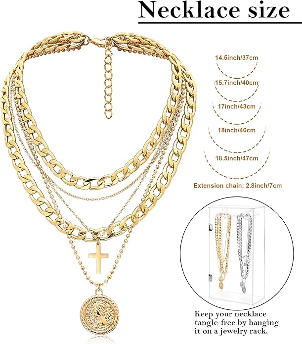 MJartoria Layered Necklaces for Women Trendy Retro Coin Pendant Necklace Dainty Chunky Chain Choker Necklaces for Jewelry Birthday Gifts