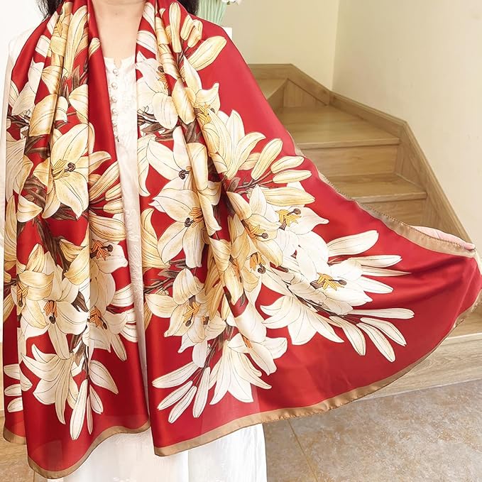Long Silk Like Scarf Lightweight Satin Scarves Large Sunscreen Shawl Wrap for Women