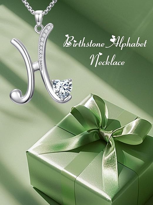 Christmas Gifts for Women Alphabet A to Z Initial Birthstone Pendant Necklaces for Women - 18k White Gold Plated Personalized Name Jewelry Valentine Mothers Day Birthday Gifts for Women Her Girlfriend