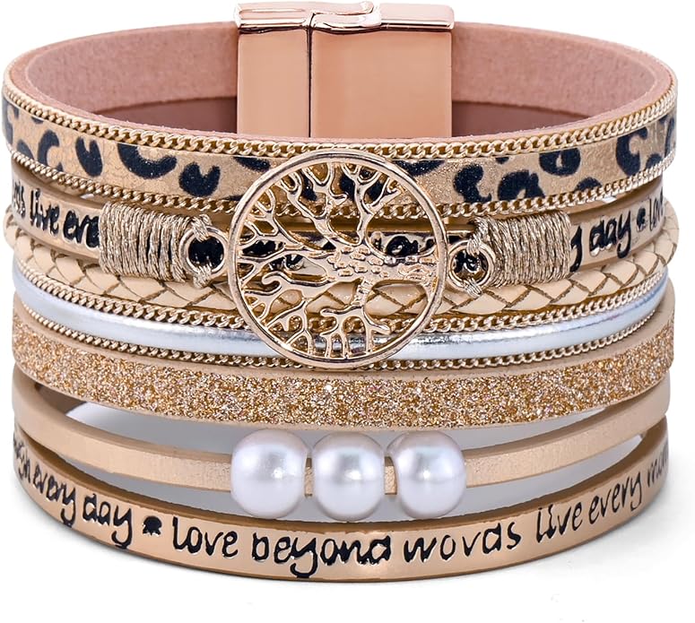 VIBILIA Boho Leather Wrap Bracelets for Women Multi-Layer Bracelets with Strong Clasp Jewelry for Women